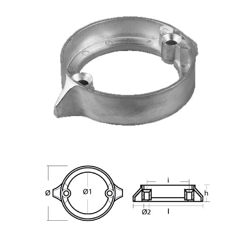 Anodo collare Volvo Penta AQ 280 290 Duo Prop in Alluminio